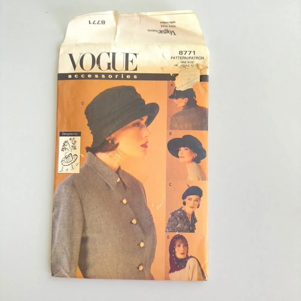 Set of 2 Uncut Vogue Accessories Hats Patterns 628 & 8771 Lola Vintage 90s